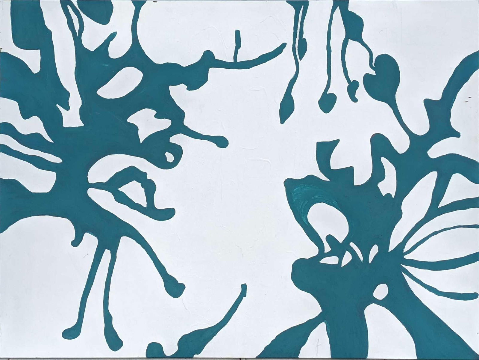 Large Original Acrylic Teal & White On Canvas: Large Original Acrylic Teal & White On Canvas. The original is unsigned by the artist and is approx 63 x 1 1/2" x 47 1/2" and it weighs 8.5lbs. The original is in a good, used condition with some