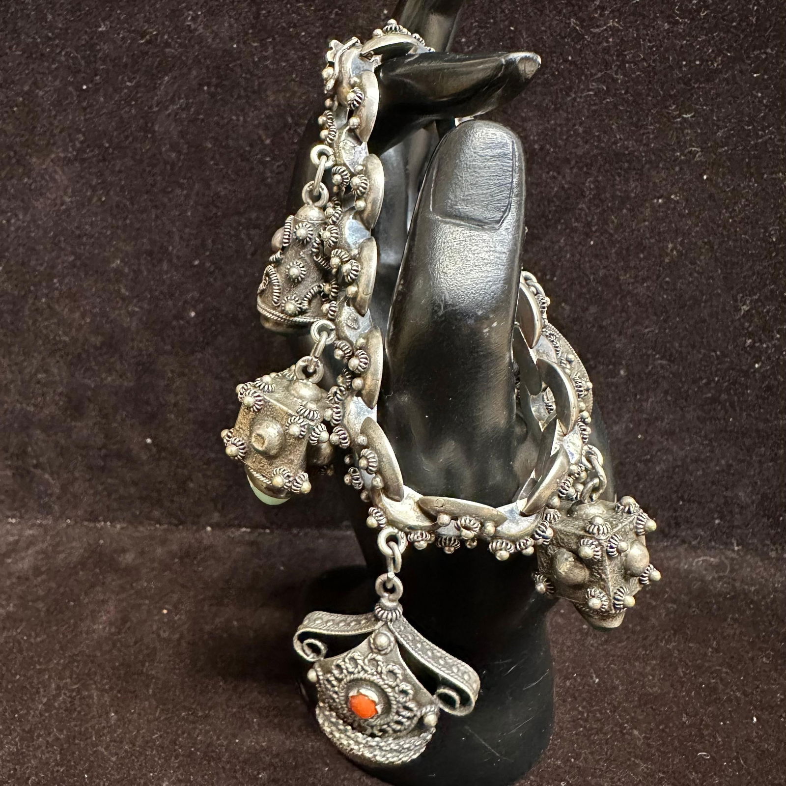 925 and 800 Silver Charm Bracelet with Variety of Gemstone Dangle Charms (1 of 10)