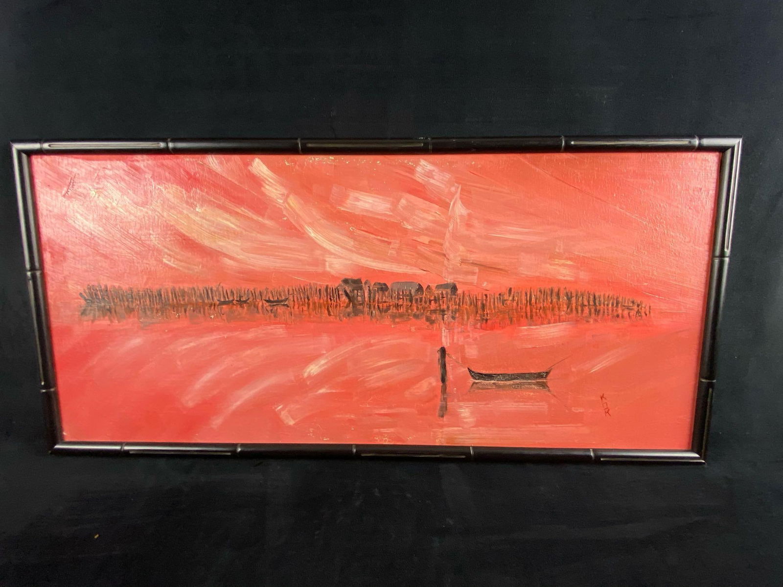 Vintage Signed KOK Oil On Canvas Textured Fishing Village Painting (1 of 5)