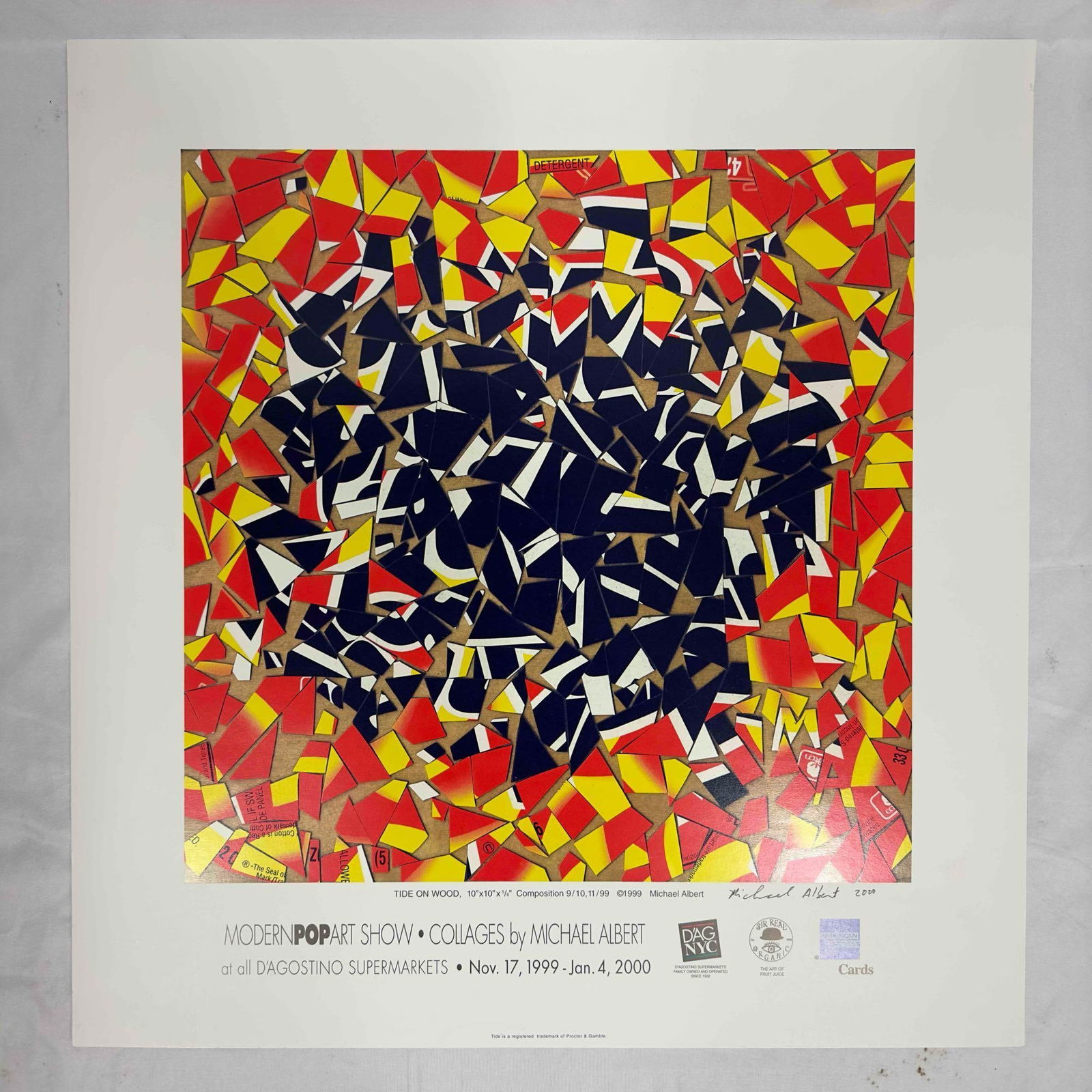 Tide On Wood Collage Michael Albert Lithograph Signed Modern Pop Art: Tide On Wood Collage Michael Albert Lithograph Signed Modern Pop Art. This art lithograph is from the Modern Pop Art Show 2000. Michael Albert signature and dated 2000 on the bottom right corner of th