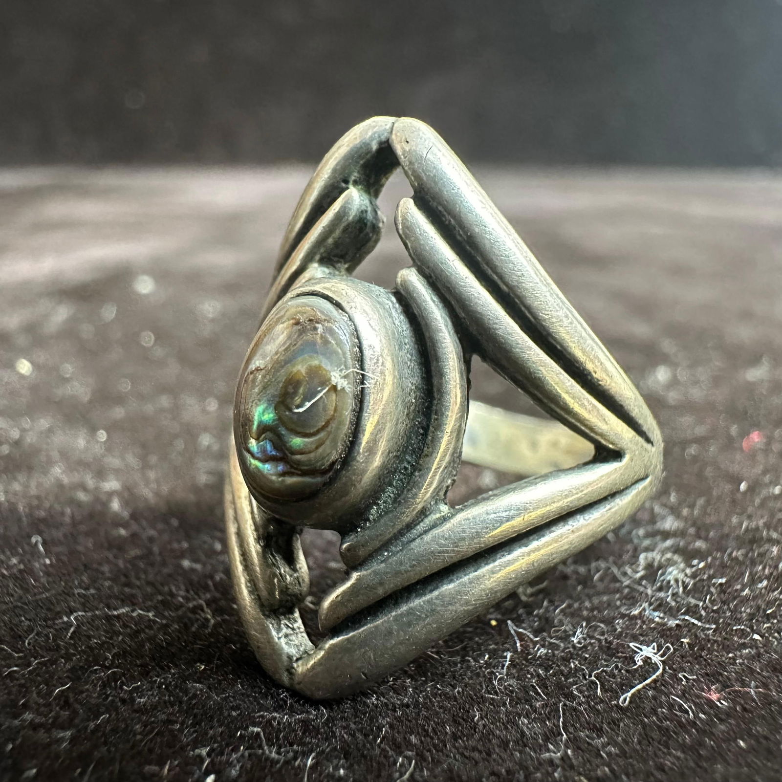 Abalone Shell Small Oval Inlay Silver Ring - 7