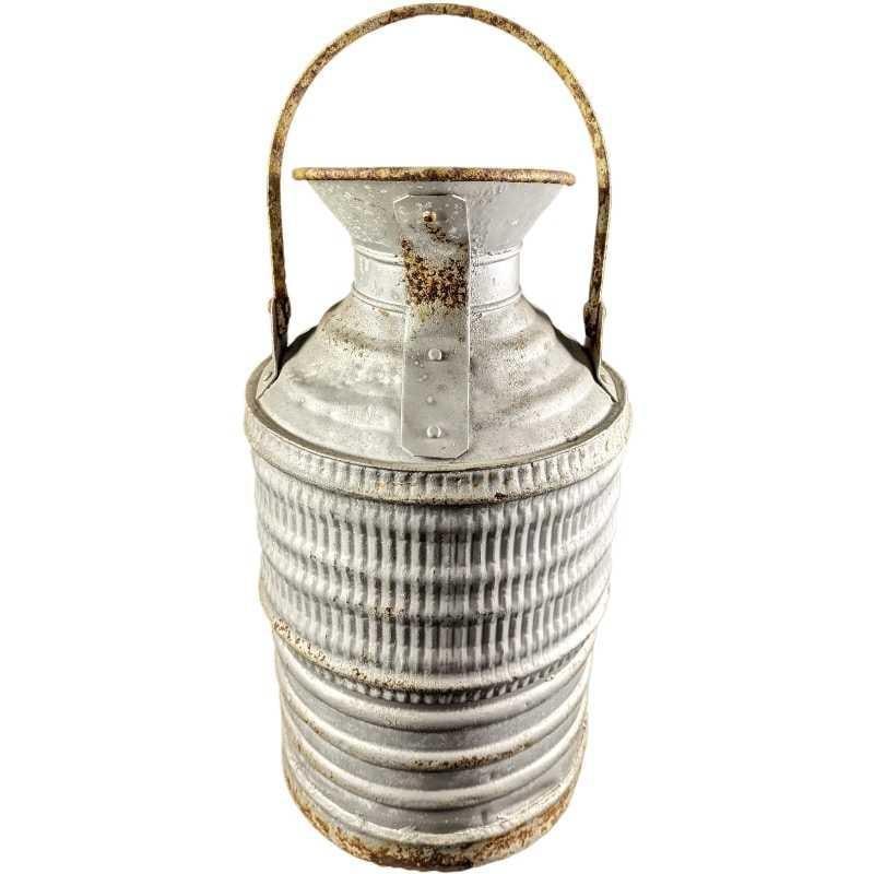 Rustic Vintage Galvanized Metal Milk Can: Rustic Vintage Galvanized Metal Milk Can. The handle can move up and down, so this would be an interesting rustic vase or used as decoration on its own. The can is approx 10 3/8" x 10 5/8" x 23 1/2" (