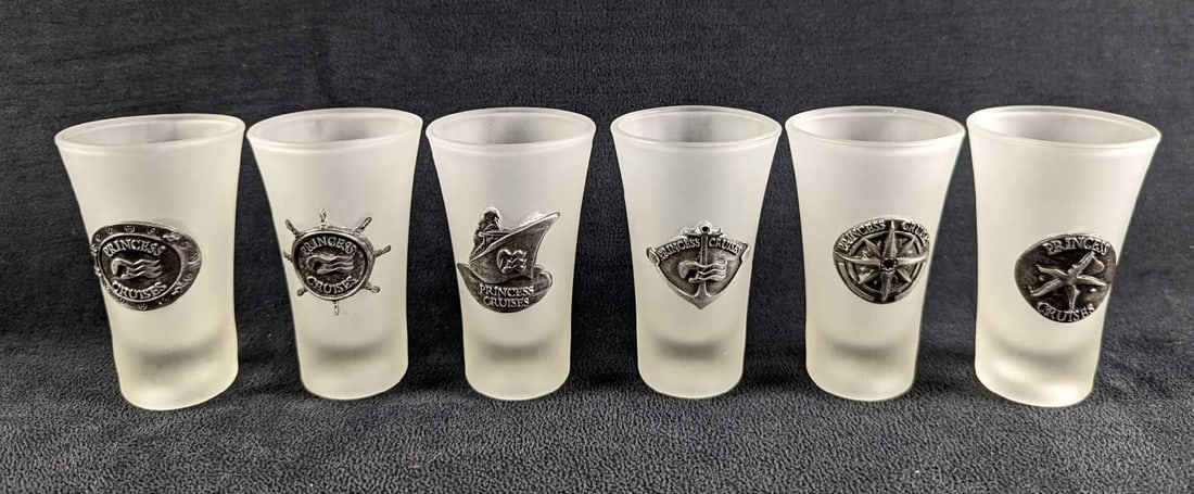 6 Princess Cruise Frosted Glass Double Shot Glasses (1 of 6)
