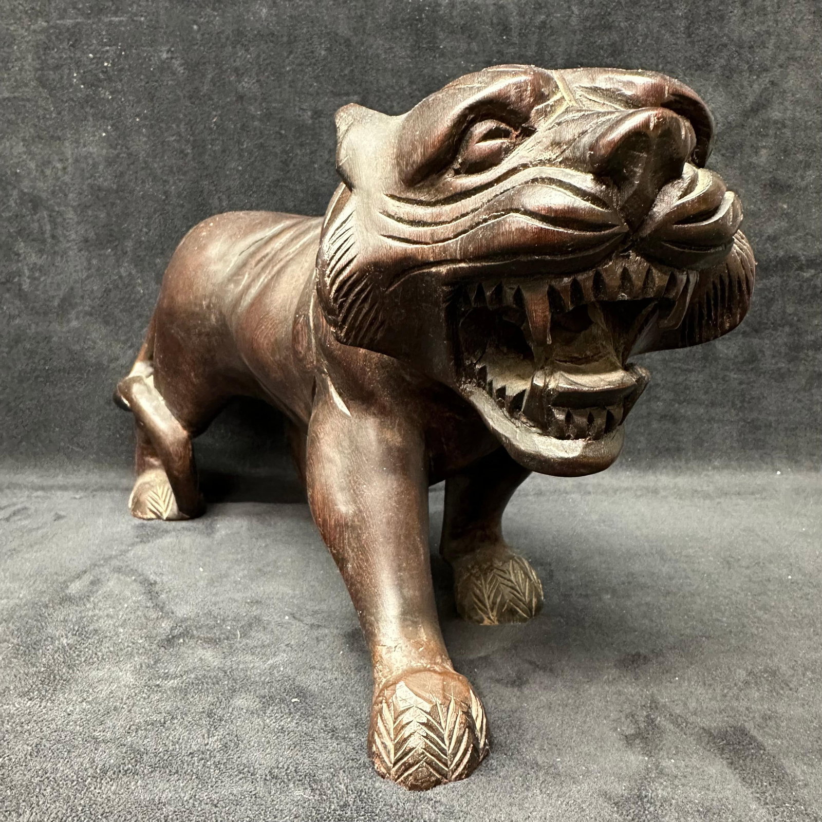 Solid Hand Crafted Wooden Tiger Animal Sculpture (1 of 5)