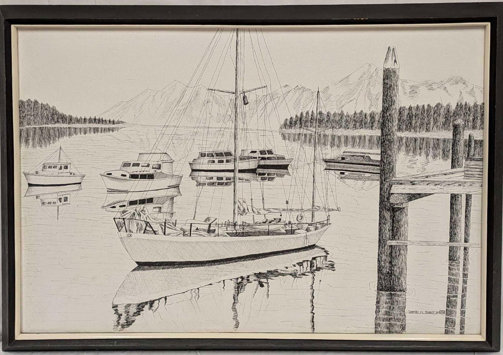 Framed Original Danilo A Piedra Oil On Canvas Boats On A Lake R101 (1 of 8)