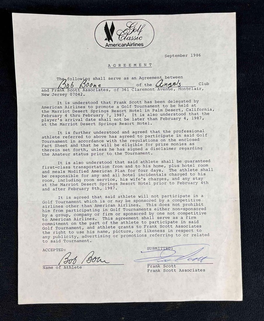 Bob Boone Signed American Airlines Golf Letter (1 of 4)