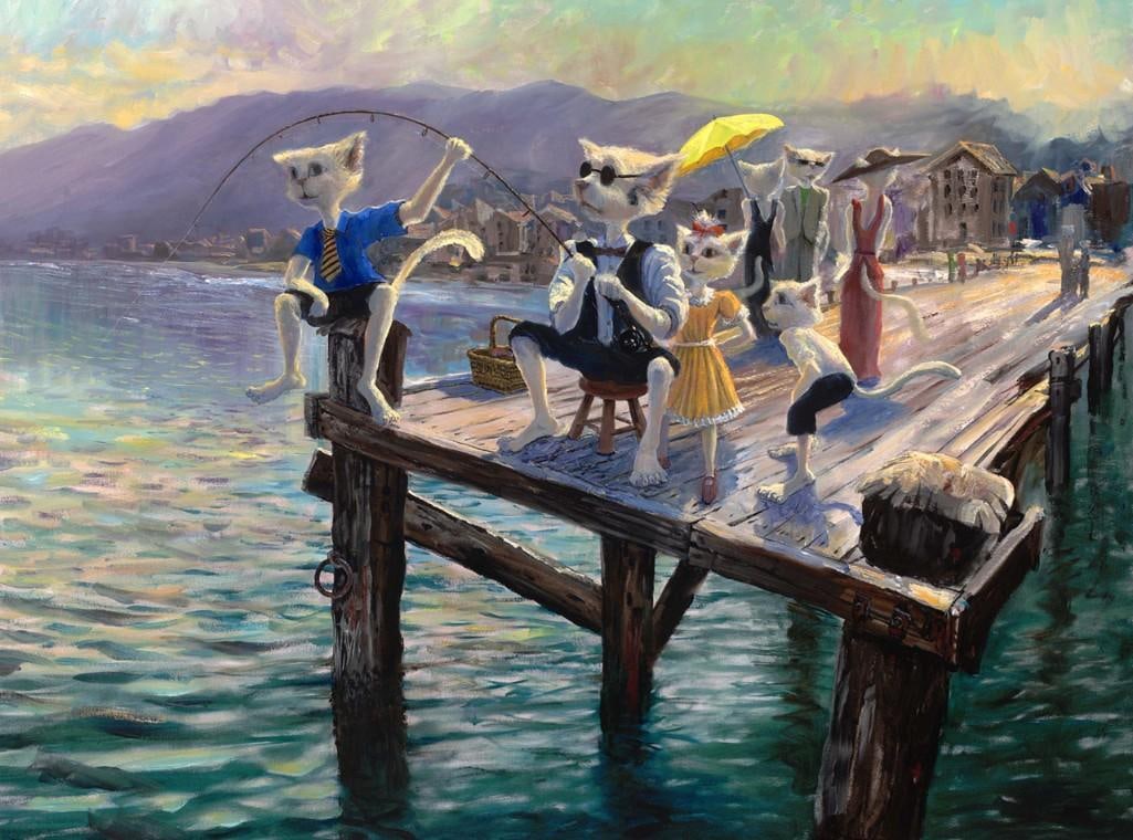 S&N Ivan Clarke "Sunday Fishing" Large Giclée: S&N Ivan Clarke "Sunday Fishing" Large Giclée Signed and numbered giclee on canvas print of Sunday Fishing by Ivan Clarke. Comes in the original tube with the COA. This large (40 x