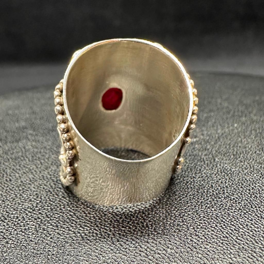 Sterling Bezel-Set Natural Oval Ruby Ring - 3