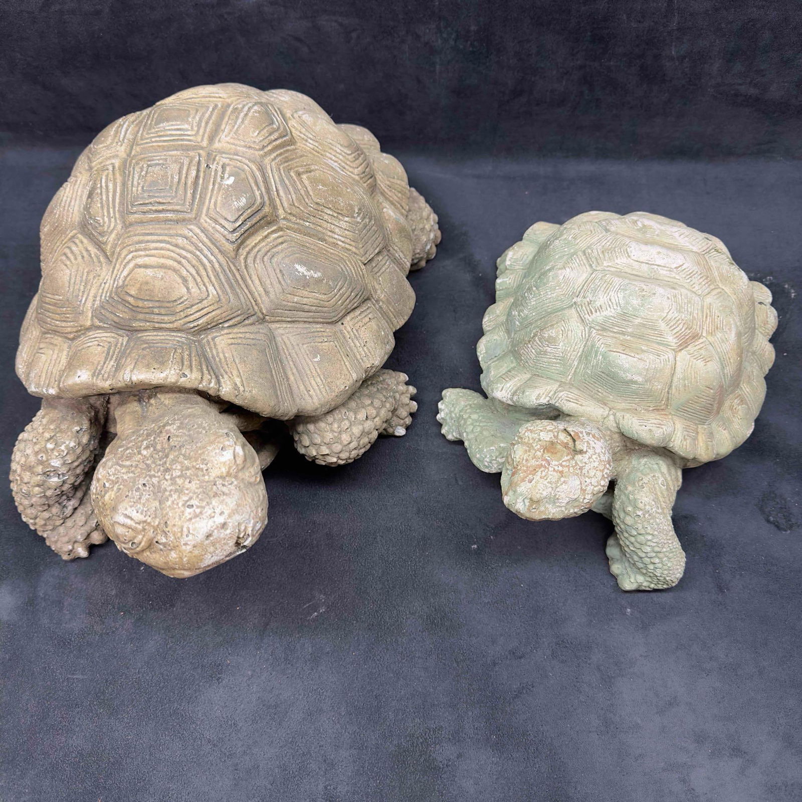 Walking Turtle Large Medium Solid Concrete Garden Yard Outdoor Statue Set - 2