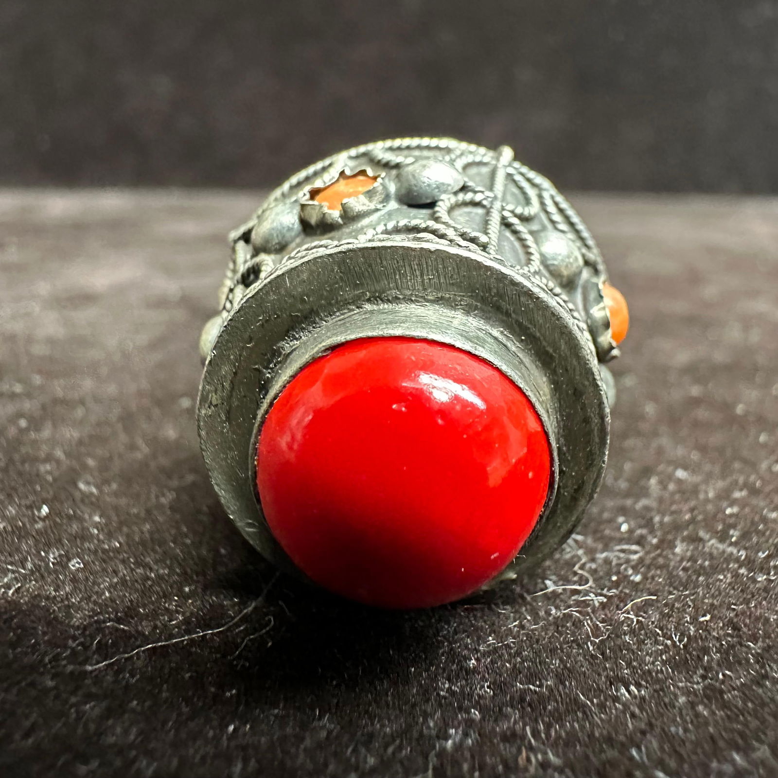 Silver Charm Scrollwork Art Deco Design Red Stone V1: This item is in good pre-owned, previously used/displayed condition with noticeable light wear and surface scratches. Please reference all photos for full details. This piece of jewelry has been