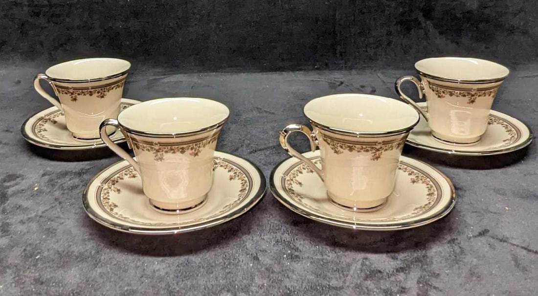 4 Retired Lenox Fine China Lace Point Footed Cup & Saucer Sets B (1 of 10)