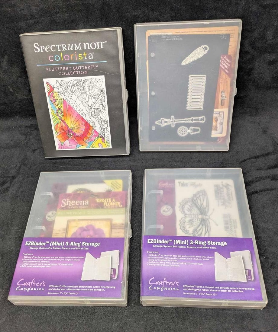 Sheena EZ Mount Rubber Stamps And Die Cuts: Sheena EZ Mount Rubber Stamps And Die Cuts. This lot comes with different rubber stamps and metal die sets that are made to work with the rubber stamps. All are not used and come in EZBinders. Each