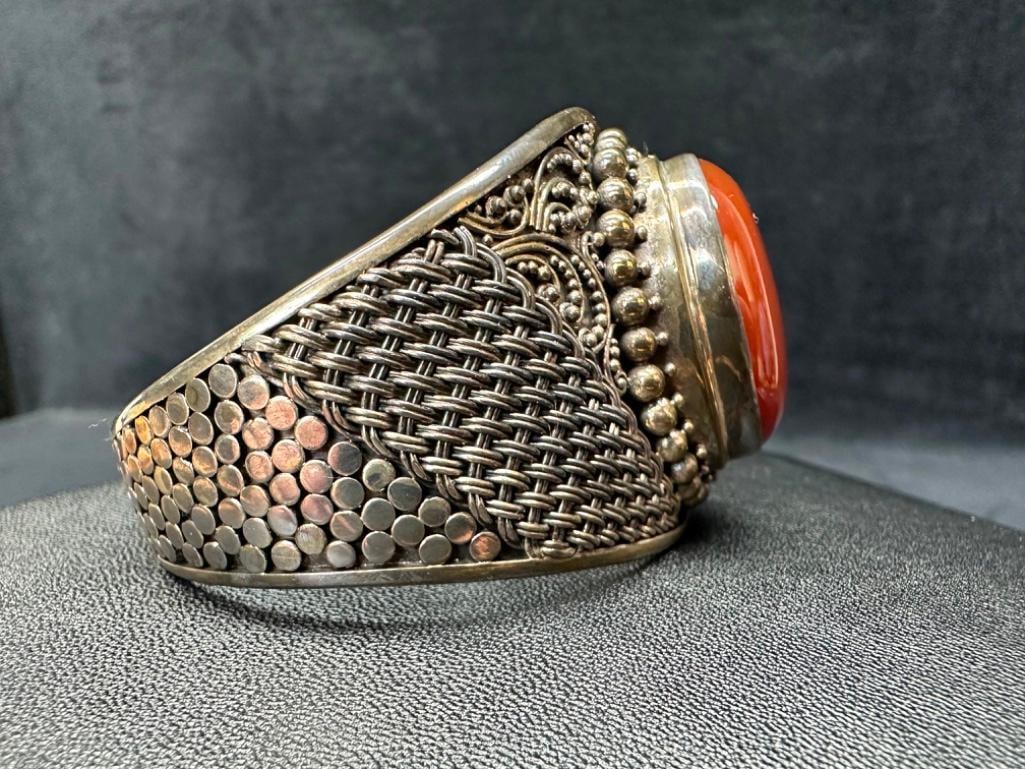 Sterling Red Agate Adjustable Cuff Bracelet - 3