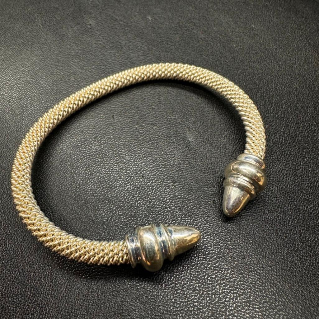 Sterling Mesh Link Adjustable Cuff Bracelet: This piece of jewelry has been tested and researched prior to listing. Please view all our pictures they are part of our description. DETAILS: Metal - Sterling Silver Color - Silver Stones - none Hal