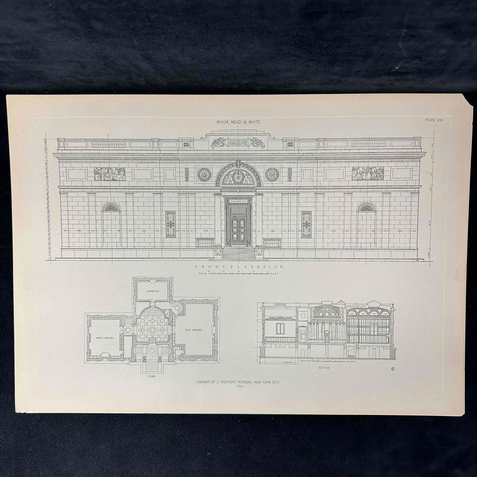 1906 McKim Mead & White Architectural Print Library of J. Pierpont Morgan NYC Plate 243 (1 of 6)