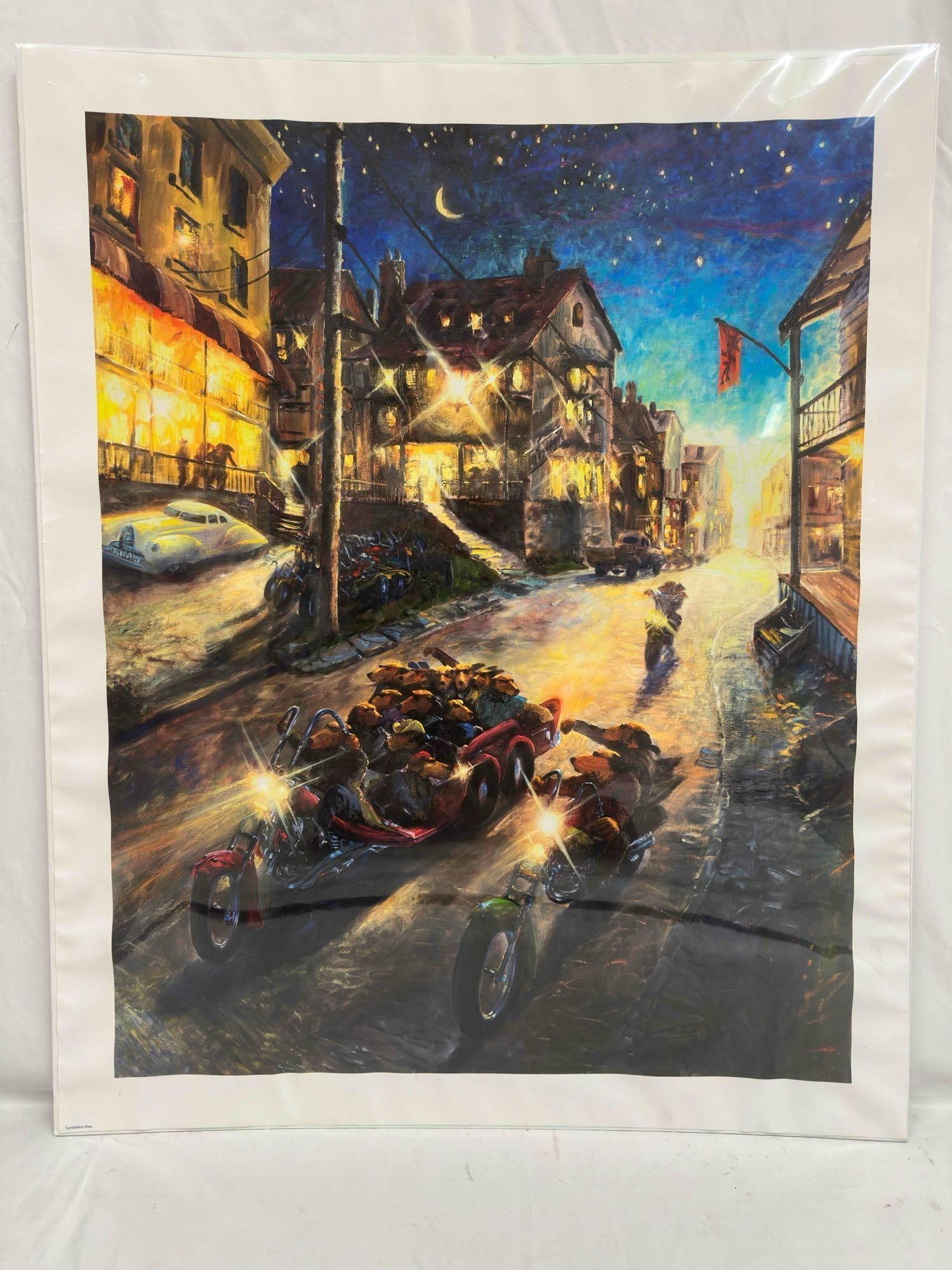 Tumbleton Ave. Medium Portrait Giclee on Canvas Lonely Dog Ivan Clarke Sealed: Tumbleton Ave. Medium Portrait Giclee on Canvas Lonely Dog Ivan Clarke. Giclee on canvas print sealed in plastic sleeve titled Tumbleton Ave. by Ivan Clarke. This medium (26" x 32 3/4") art