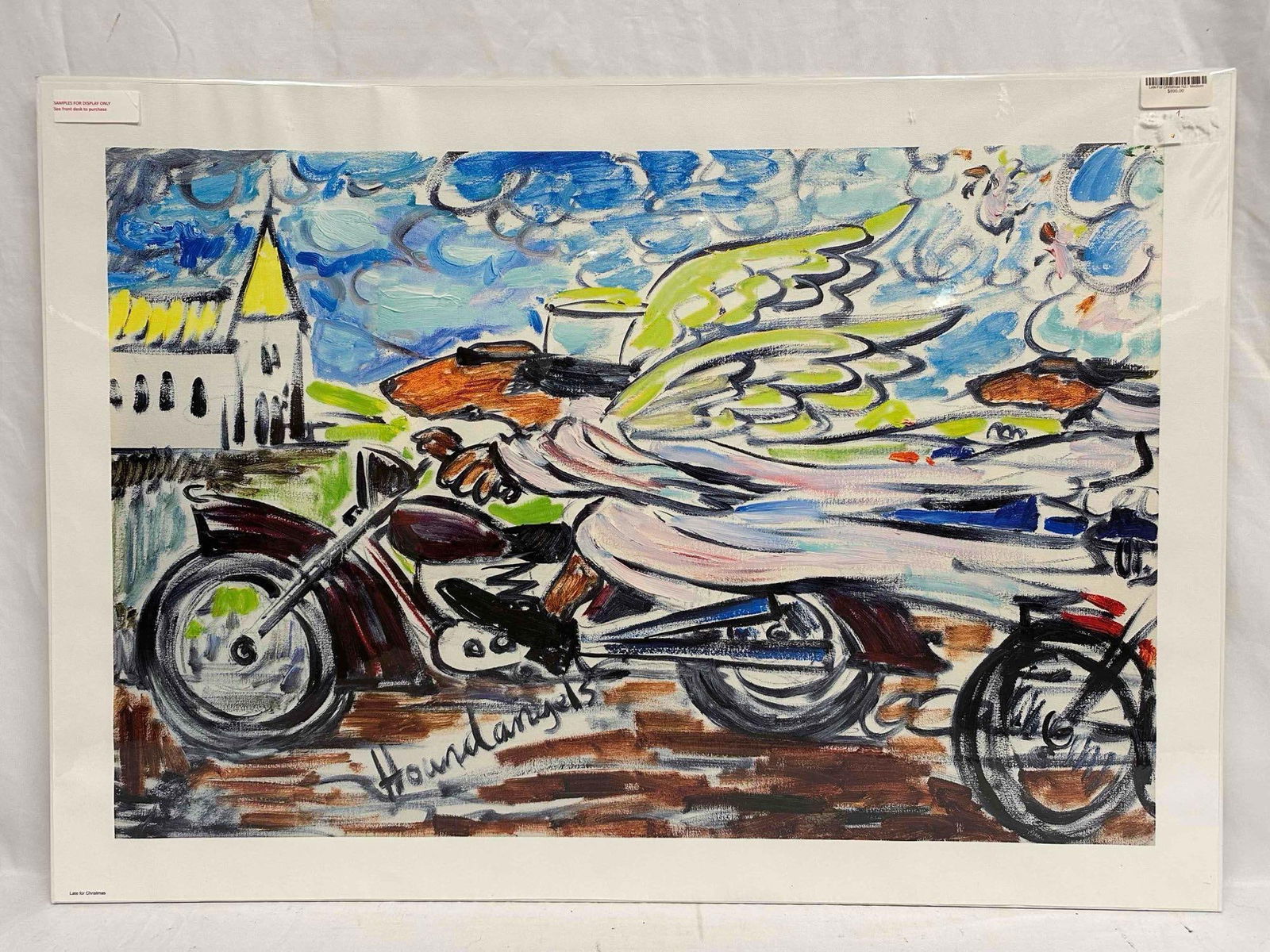 Lonely Dog Series Ivan Clarke Late for Christmas Houndangels Medium Giclee on Canvas Sealed: Lonely Dog Series Ivan Clarke Late for Christmas Houndangels Medium Giclee on Canvas Sealed. Giclee on canvas print sealed in plastic sleeve titled Late for Christmas by Ivan Clarke. This medium