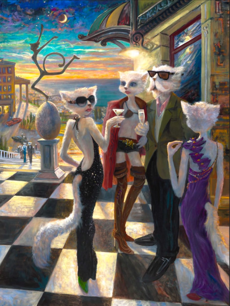 S&N Ivan Clarke "Catside Cocktails" Large Giclée: S&N Ivan Clarke "Catside Cocktails" Large Giclée Signed and numbered giclee on canvas print of Catside Cocktails by Ivan Clarke. Comes in the original tube with the COA. This large (40 x