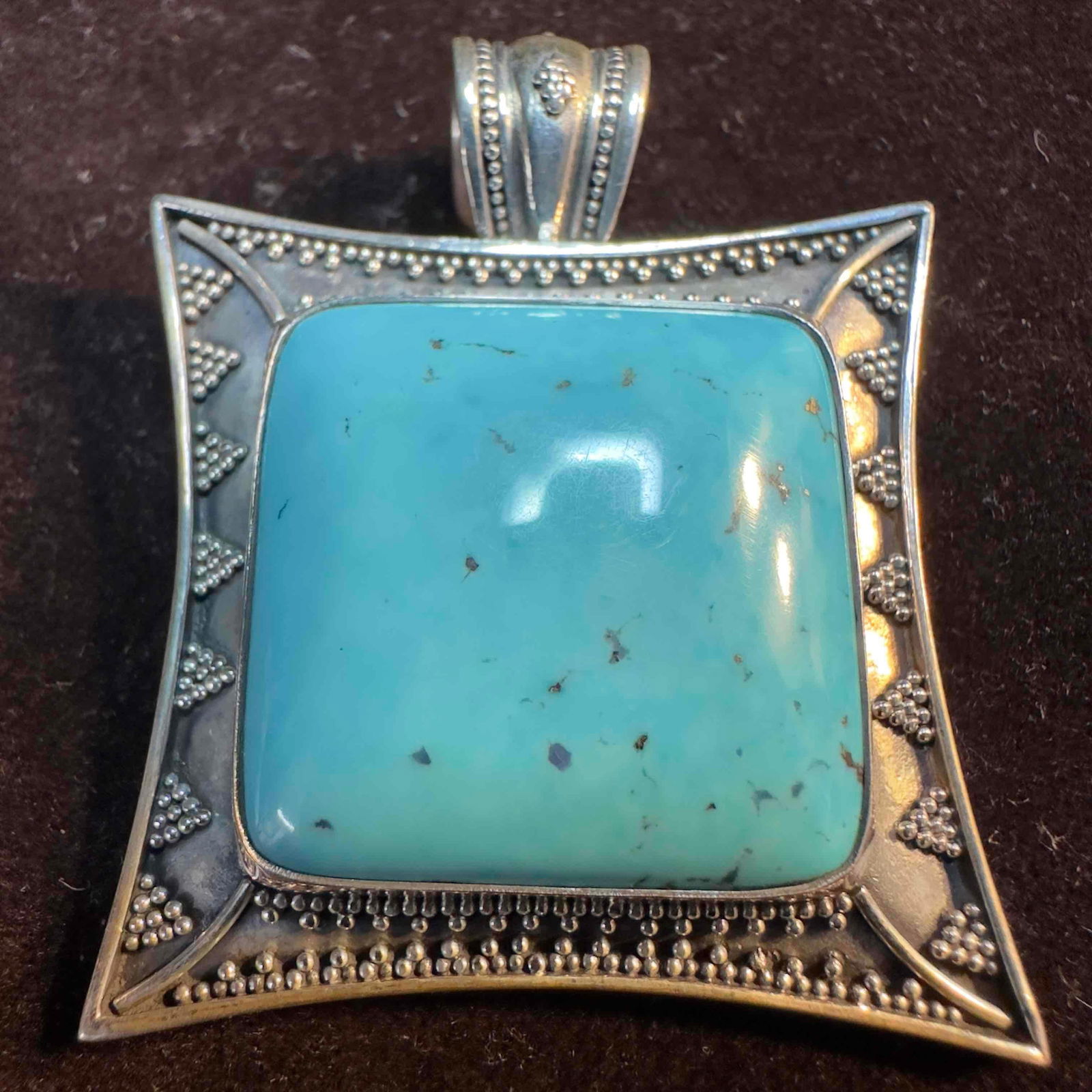 Sterling Silver Turquoise Triangle Dot Style Pattern Pendant - 5