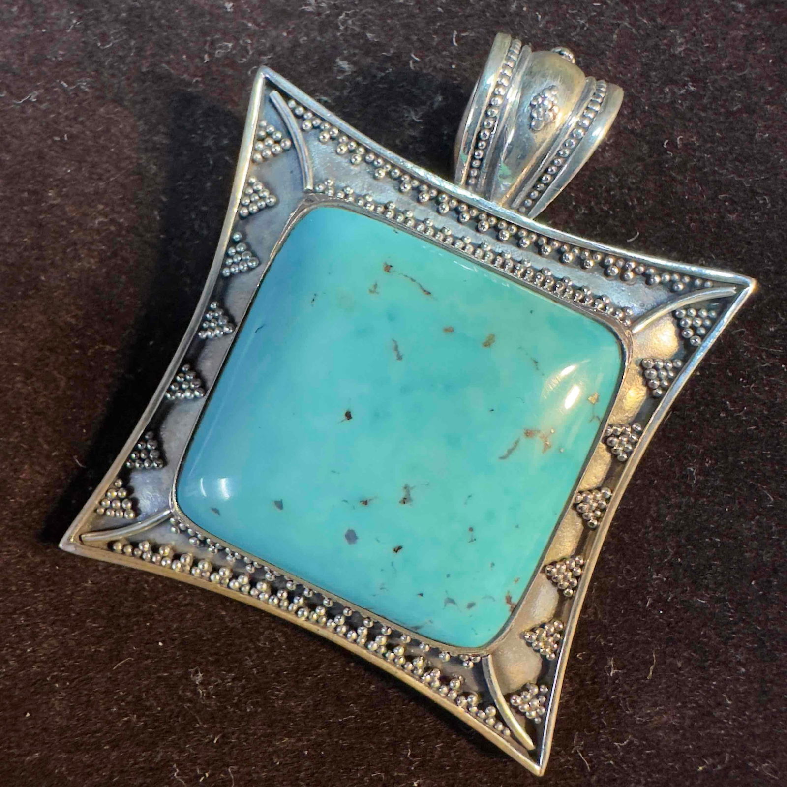 Sterling Silver Turquoise Triangle Dot Style Pattern Pendant - 6