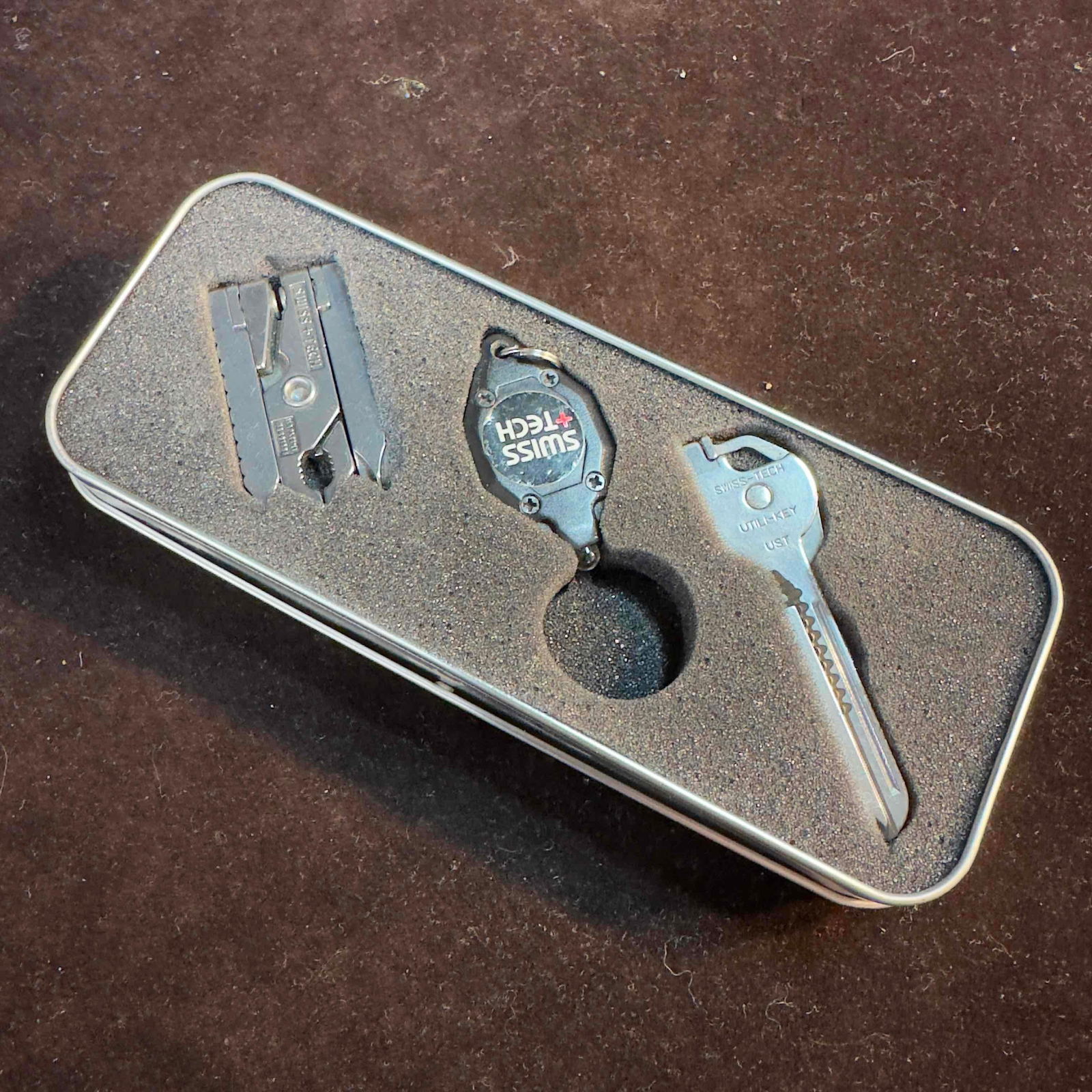 Swiss Tech Micro-Plus & Utili-Key Multi-tool Box Set: Swiss Tech Micro-Plus & Utili-Key Multi-tool Box Set. Three Swiss+Tech accessories included in this set with original box. These items are in good pre-owned, previously displayed condition