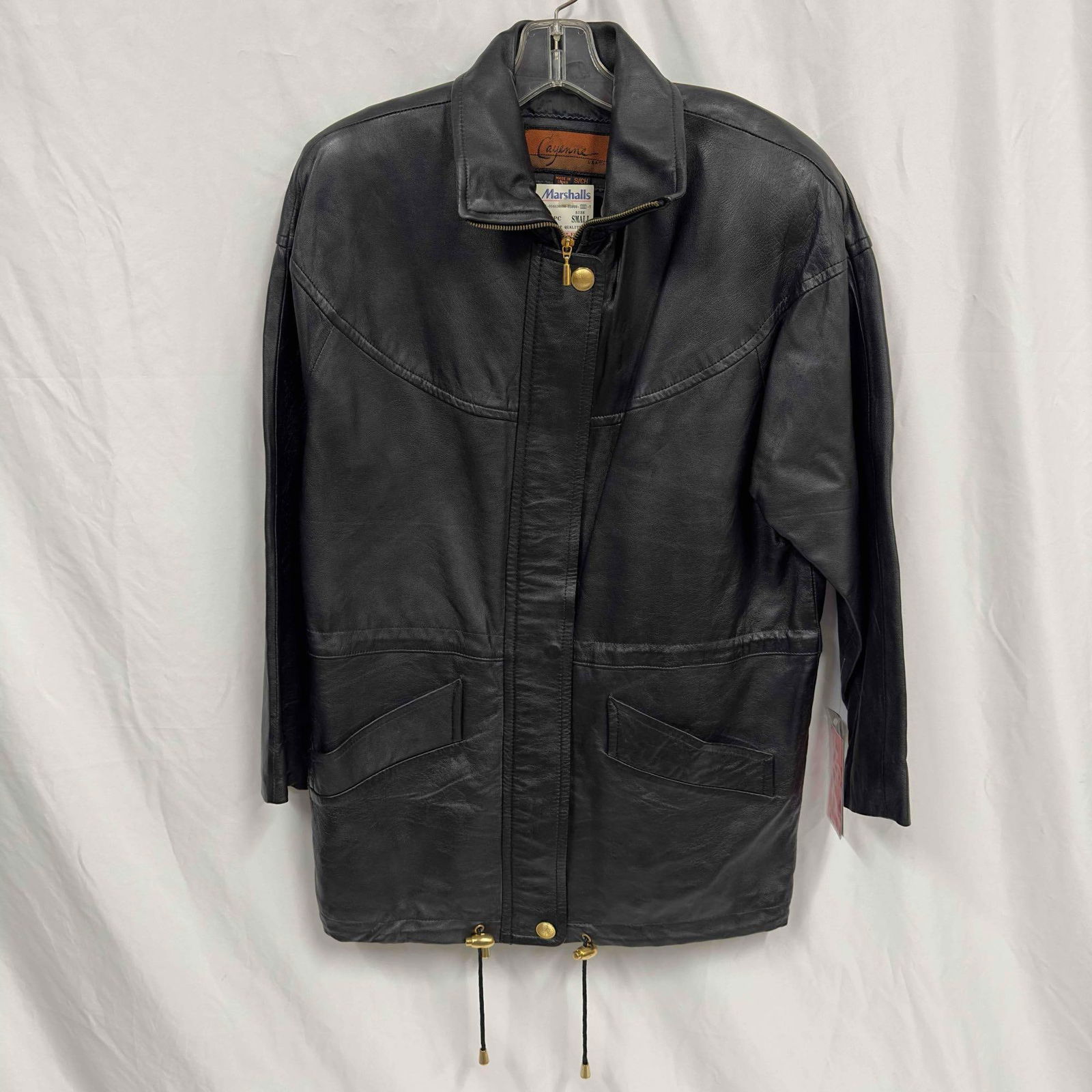 Cayenne Leather Rain Jacket Black Gold Toned Accents Small (1 of 13)