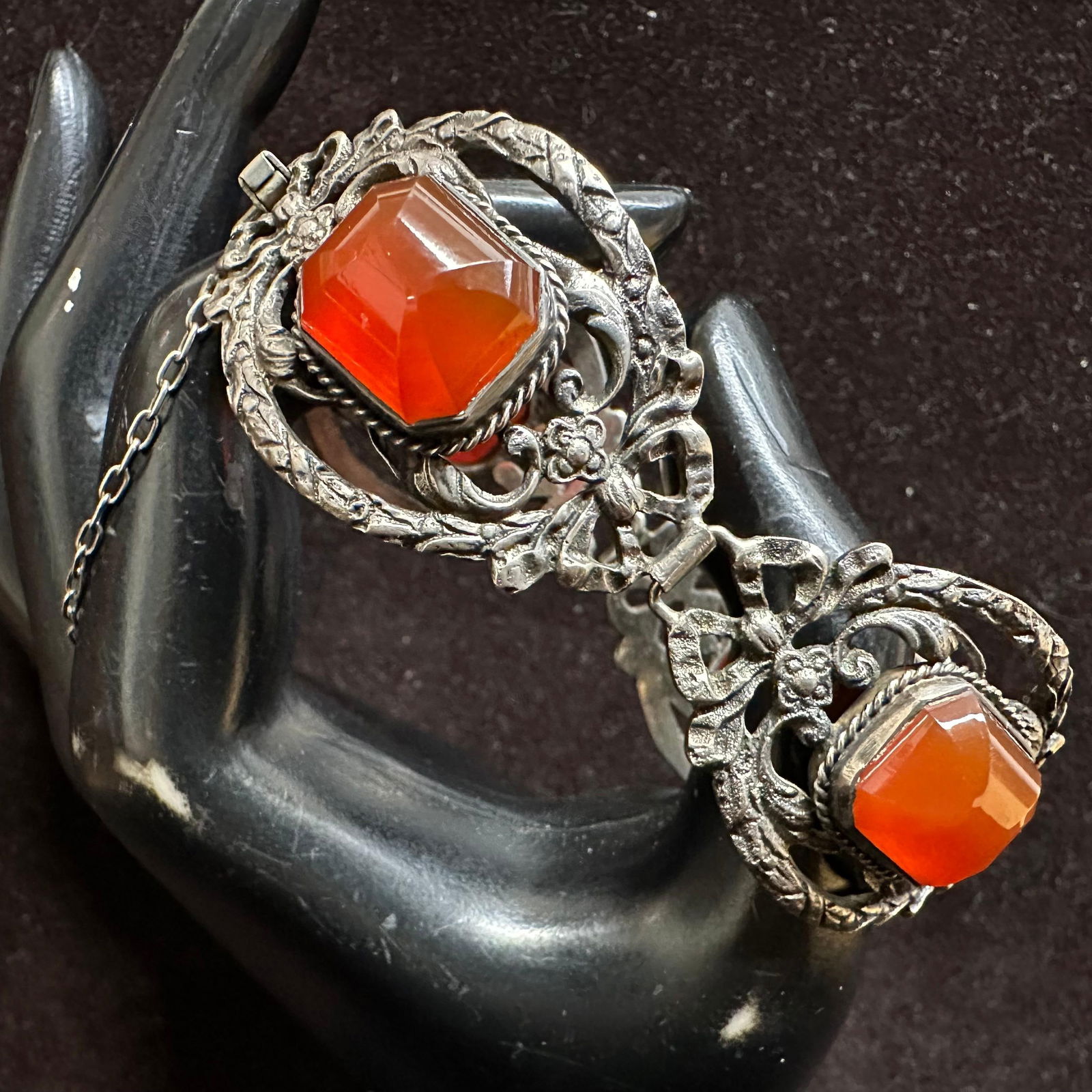 Carnelian Sterling Silver Filigree Panel Link Bracelet Peruzzi Marked (1 of 7)