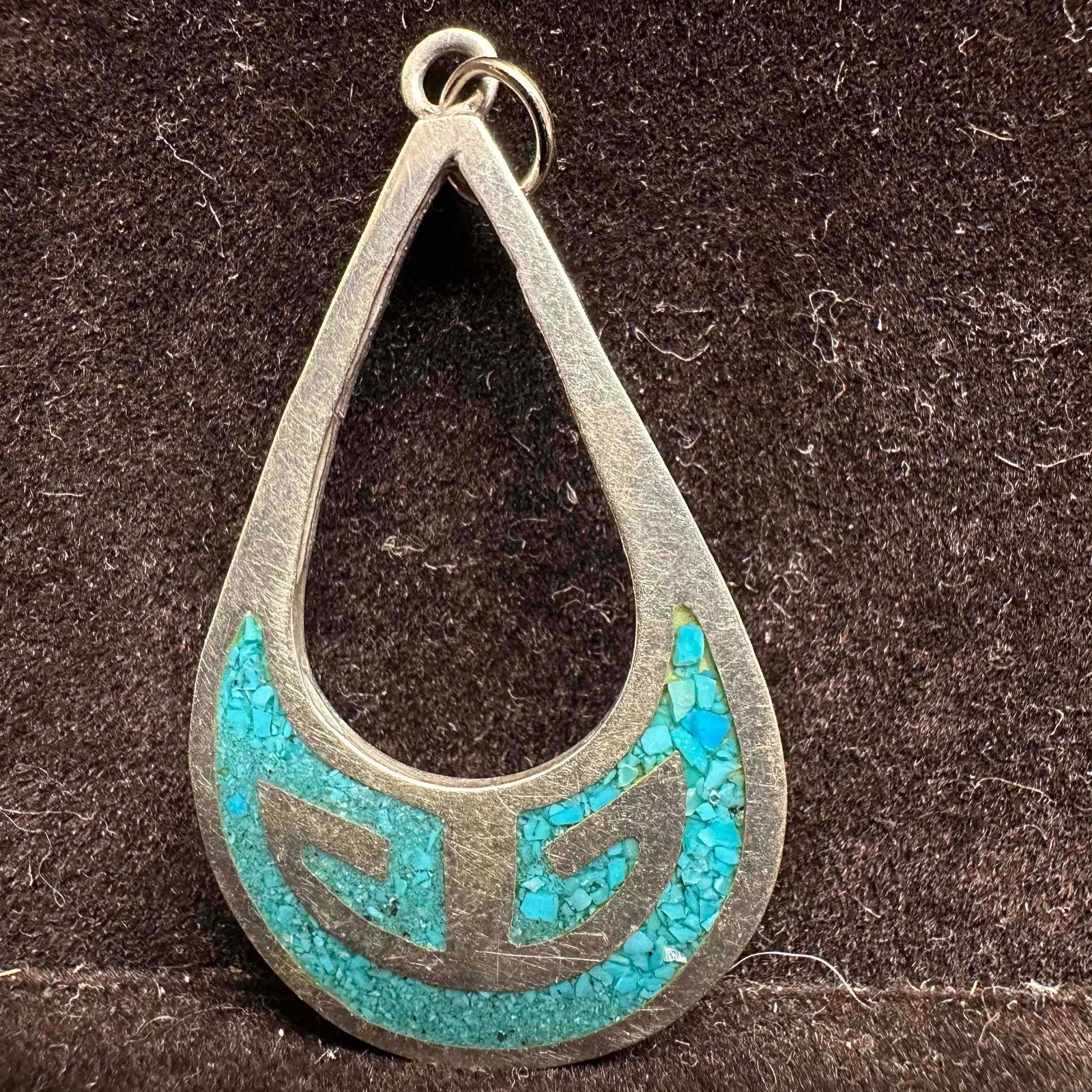 Sterling Silver Composite Turquoise Necklace Pendant Navajo Style Geometric Design D13: This item is in good pre-owned, previously used/displayed condition with noticeable light wear, and surface scratches. Please reference all photos for full details. This piece of jewelry has been