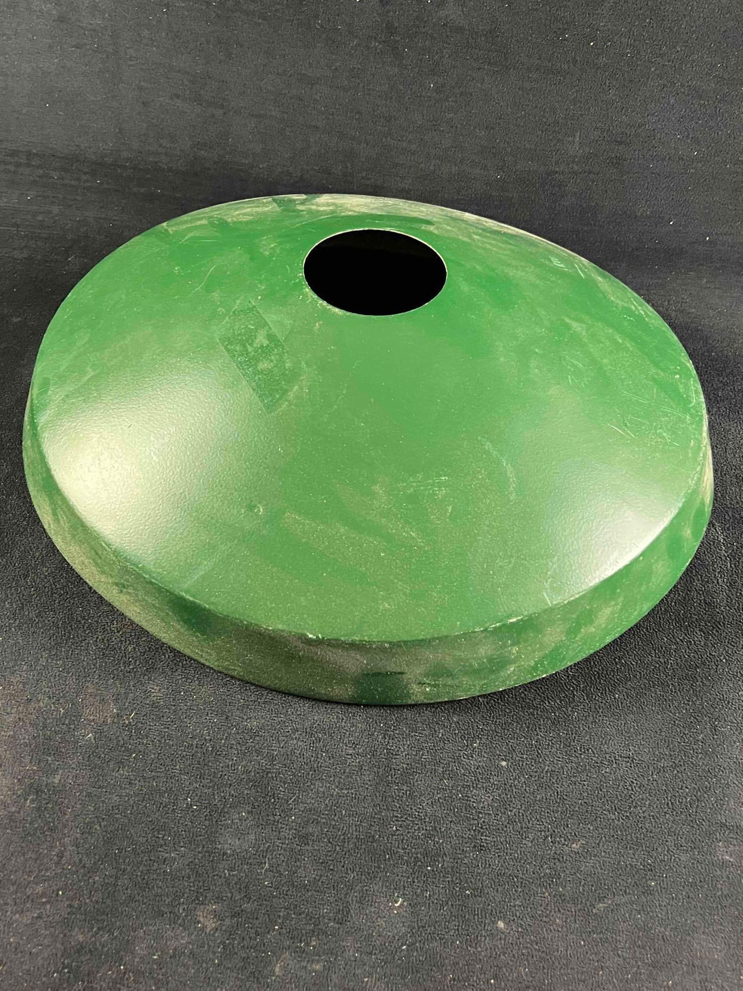 Vintage Ceiling Light Shade Cover: Vintage Ceiling Light Shade Cover This is a metal green ceiling light shade. The shade is in good condition with just surface rust on the inside but no major damage. Approx: 14in x 4in weight: