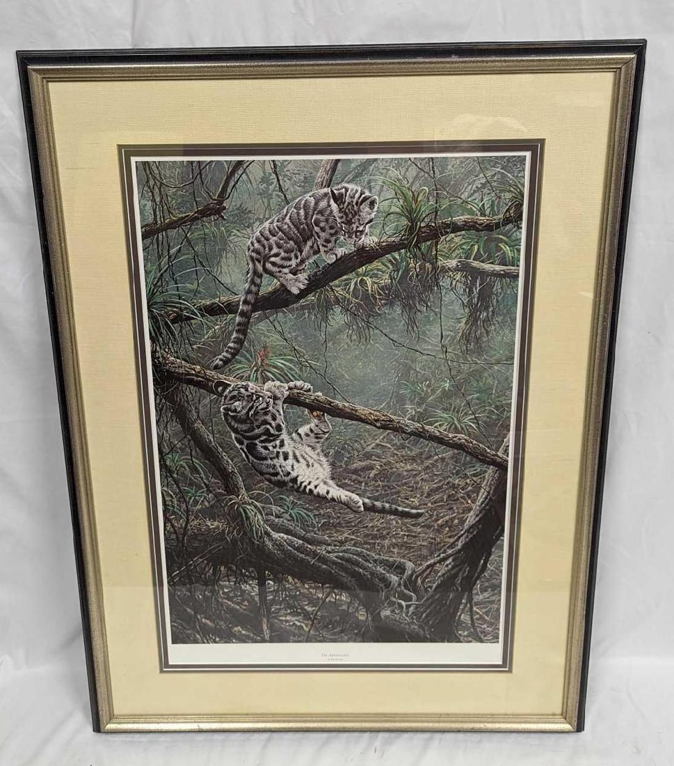 Framed S&N Alan Hunt The Adventurers Print:  Framed S&N Alan Hunt The Adventurers Print. This one is #398 out of #975. The framed print is approximately 31" x 1" x 42 1/2" and it weighs 6lbs. The frame has some signs of wear and scratches.