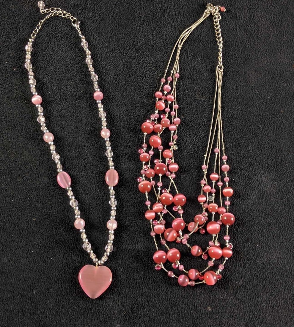 Pink Beaded Silver Colored Necklaces (1 of 3)