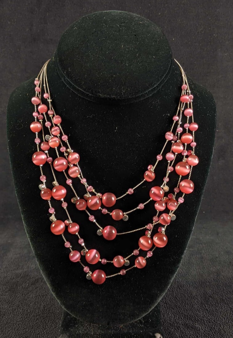 Pink Beaded Silver Colored Necklaces - 2