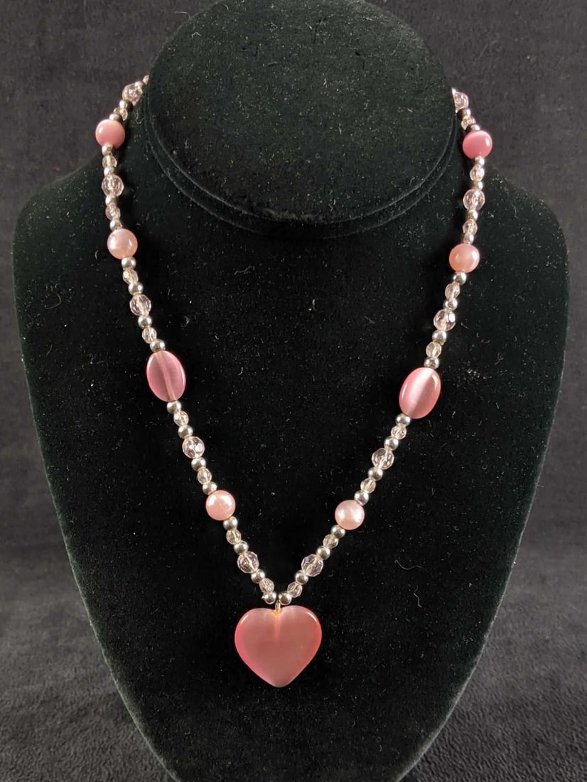 Pink Beaded Silver Colored Necklaces - 3