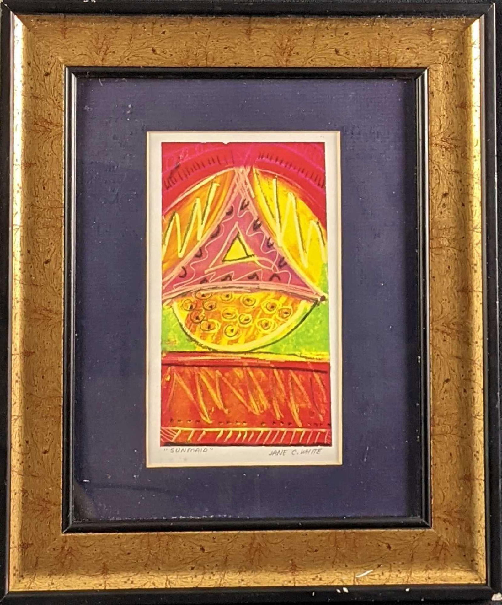 Original Mix Media By Jane C White Sunmaid: Original "Sunmaid" by Jane C White. The framed original is approx 11" x 1" x 13" and it weighs 1.5lb. The framed original is in a good, used condition with some wear and chips on the frame.