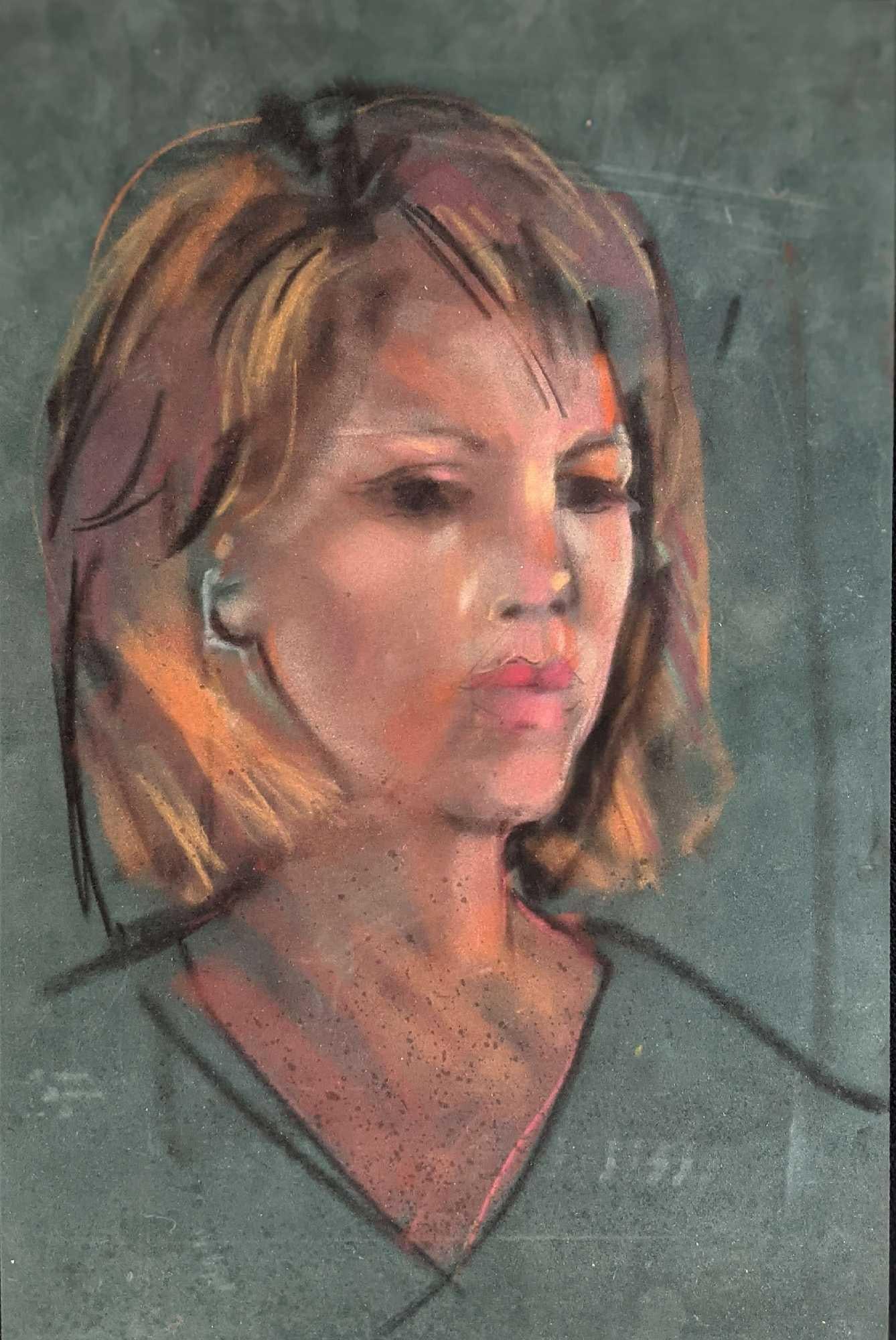 Original Chalk On Felt Concerned Woman: Original Chalk On Felt Of A Woman Who Looks Rather Concerned. Artist did not sign this piece. Is approx 10 1/2" x 16" and is in a good, used condition with some wear and scratches on the felt.