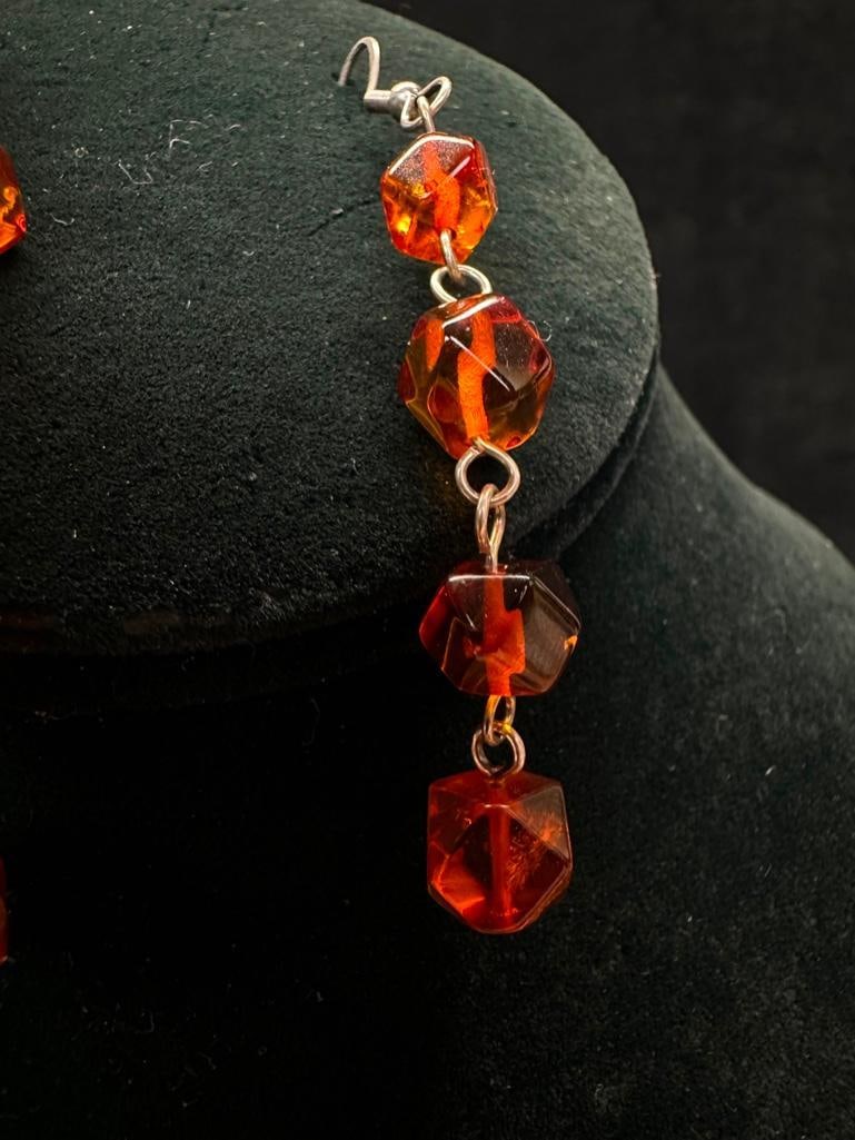 Sterling Amber Dangle Earrings - 3