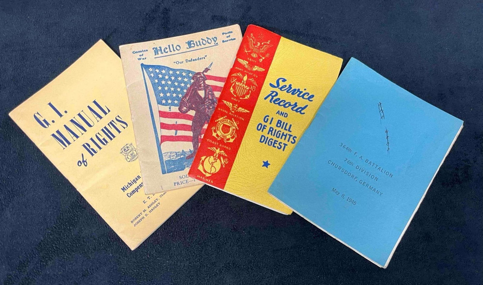 Military Book Bundle G.I. Manual of Rights, Hello Buddy Comics of War Etc.: This lot contains a Military Book Bundle G.I. Manual of Rights, Hello Buddy Comics of War Etc. It is approx 6 1/4" x 4 1/2" x 3/4". Total weight is approx 3.5oz. Overall the Military Book Bundle