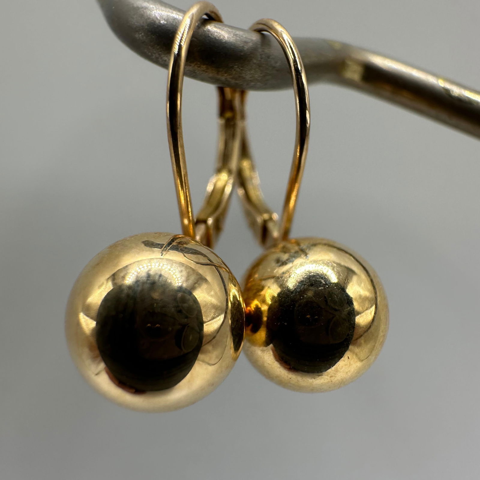 Gold Ball Stud Leverback Dangle Earrings 14K EG (1 of 8)