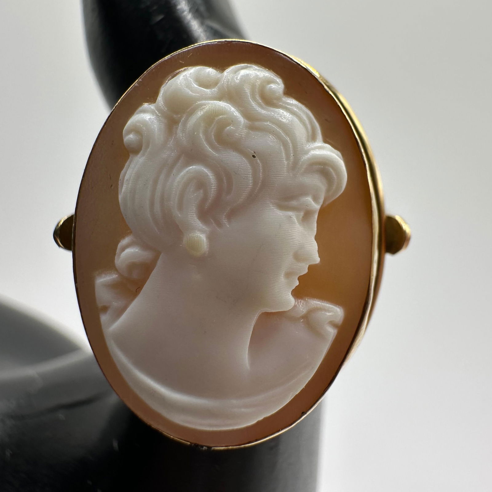 Carved Shell Cameo Art Deco Style 18K Gold Ring W43 (1 of 9)