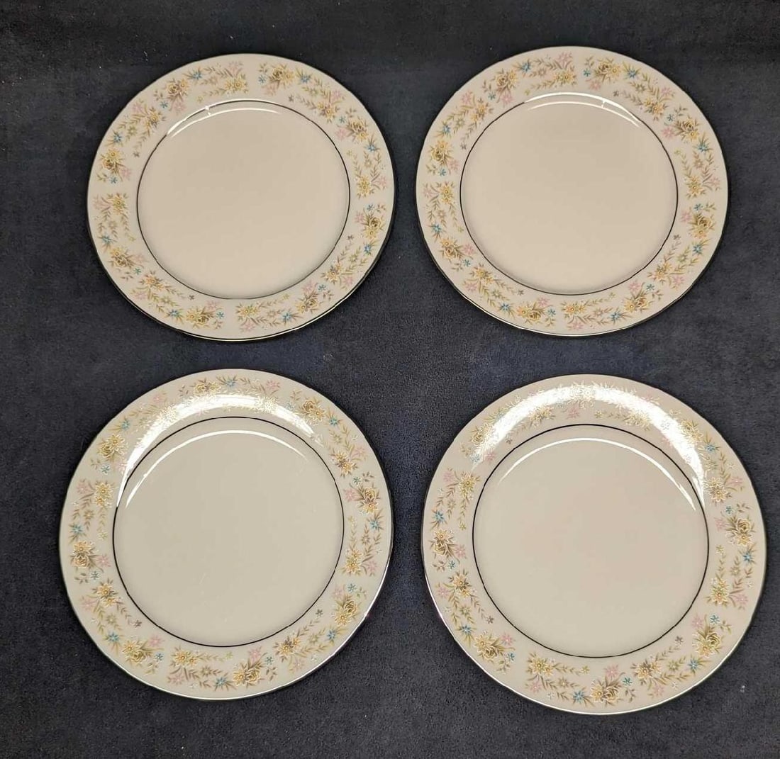 4 Retired Noritake Blossom Time Salad Plates A: 4 Retired Noritake Blossom Time Salad Plates A. Each plate is approx 8 3/8" x 8 3/8" x 3/4" and the total weight is 3.08 lbs. The bowls have no chips or cracks. The "Blossom Time" design was released