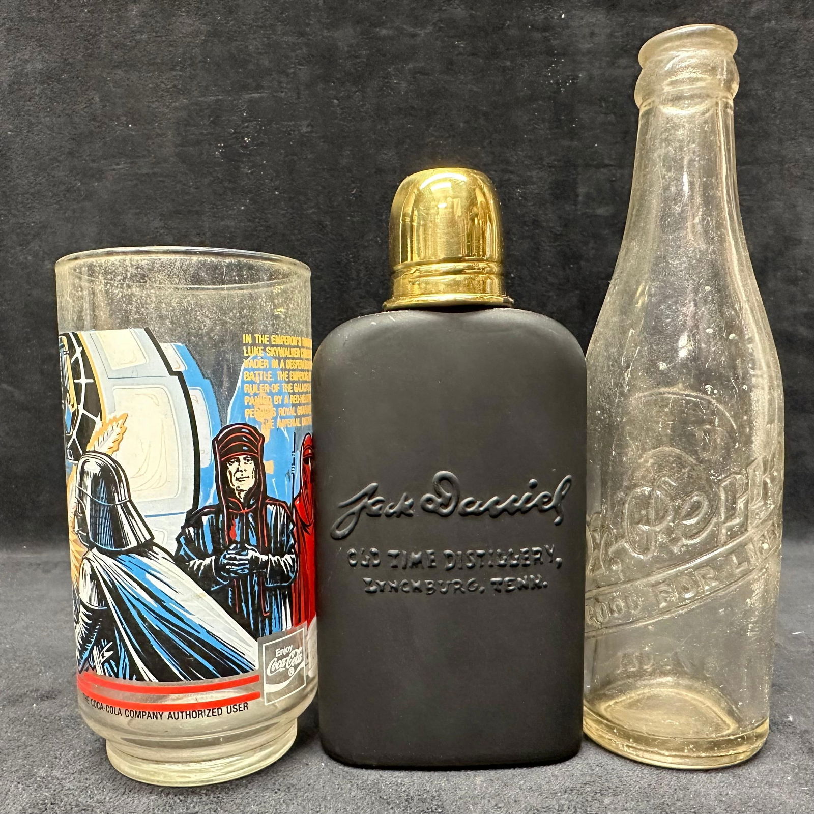 Collectible Glass and Decanter Flask Lot Jack Daniel's Star Wars Dr Pepper (1 of 5)