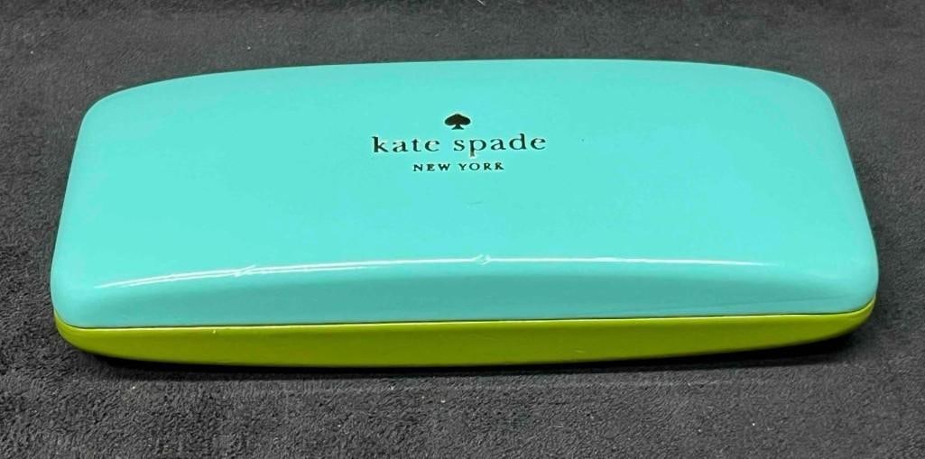 Kate Spade New York Authentic Blue & Green Hard Sunglasses Case: This lot contains a Kate Spade New York Authentic Blue & Green Hard Sunglasses Case. It is approx 6 1/4" x 2 1/2" x 1 1/4". Total weight is approx 4.3oz. Overall the Kate Spade Sunglasses