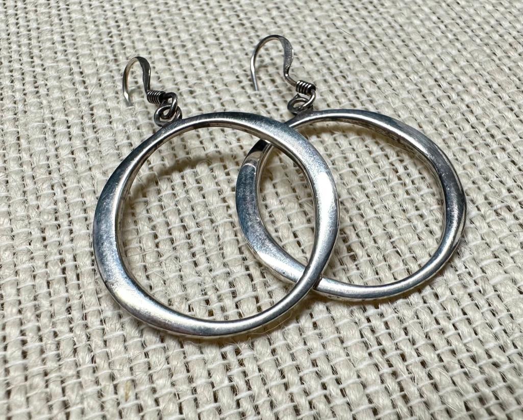 Sterling Silver Dangle Hoop Earrings - 2
