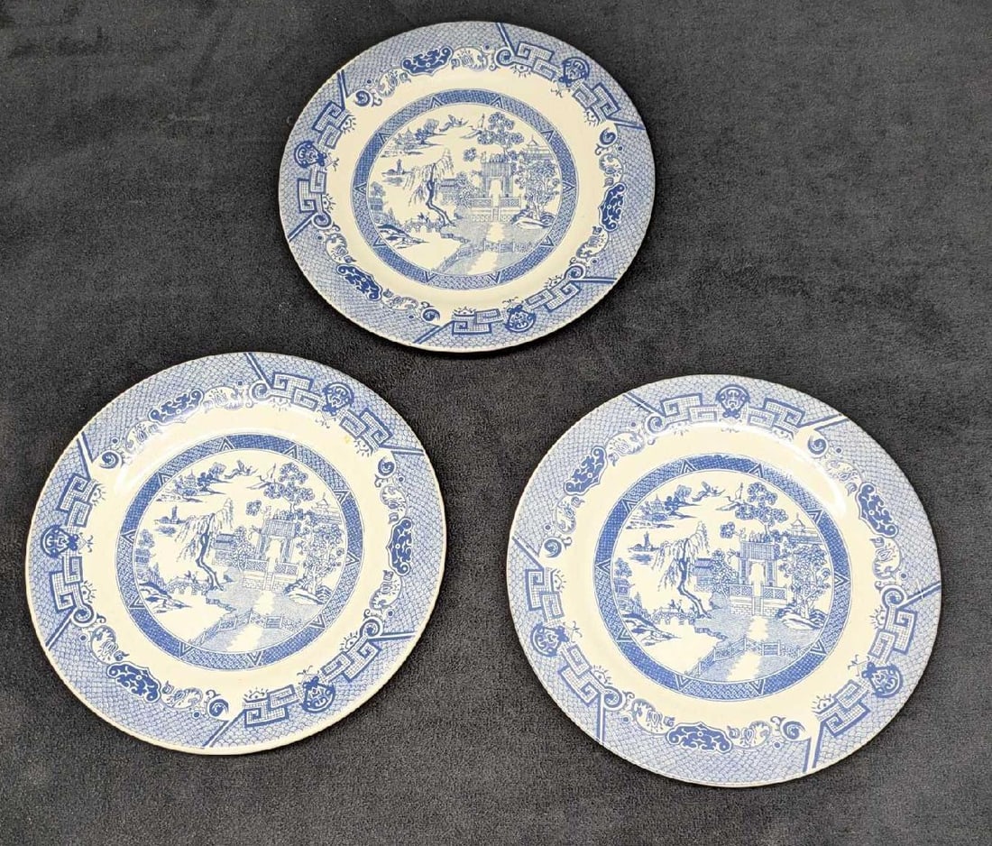 3 Vintage Chinoiserie Blue & White Toile Salad Plates (1 of 6)