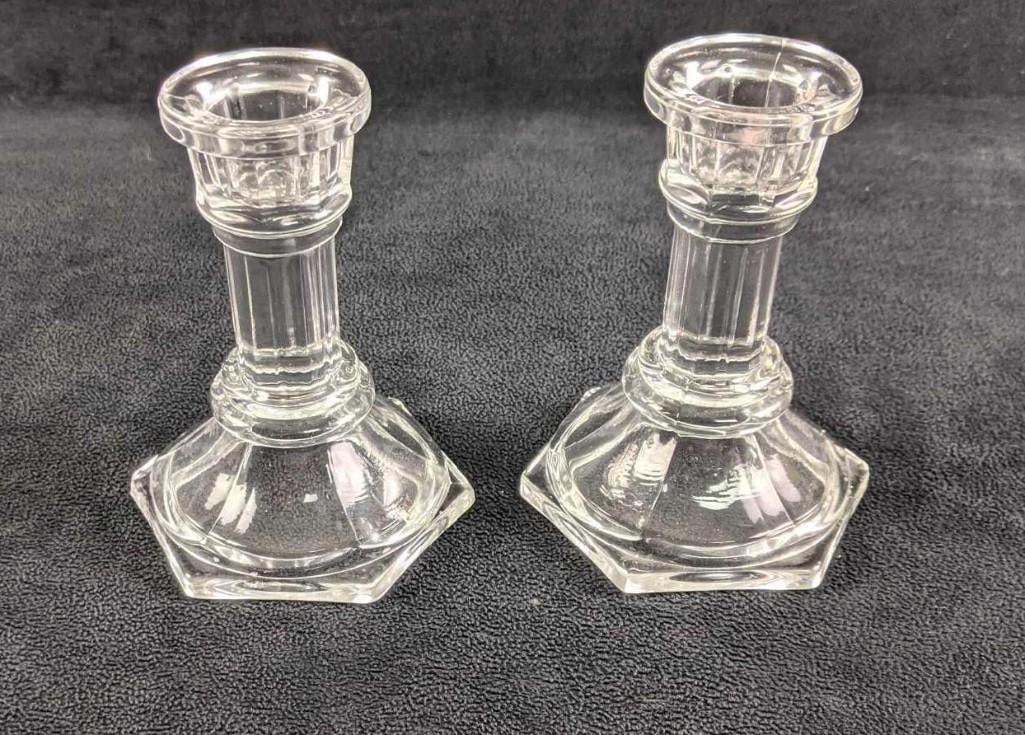 Glass Candlestick Holders - 2