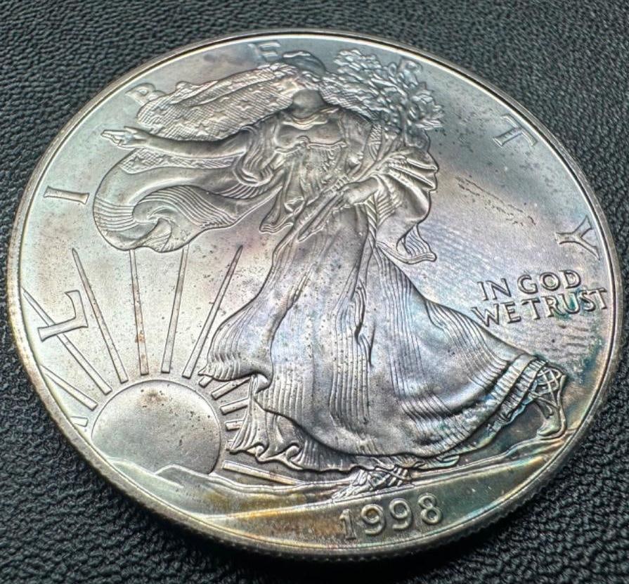 Toned .999 Silver American Silver Eagle Coin 1998 (1 of 3)