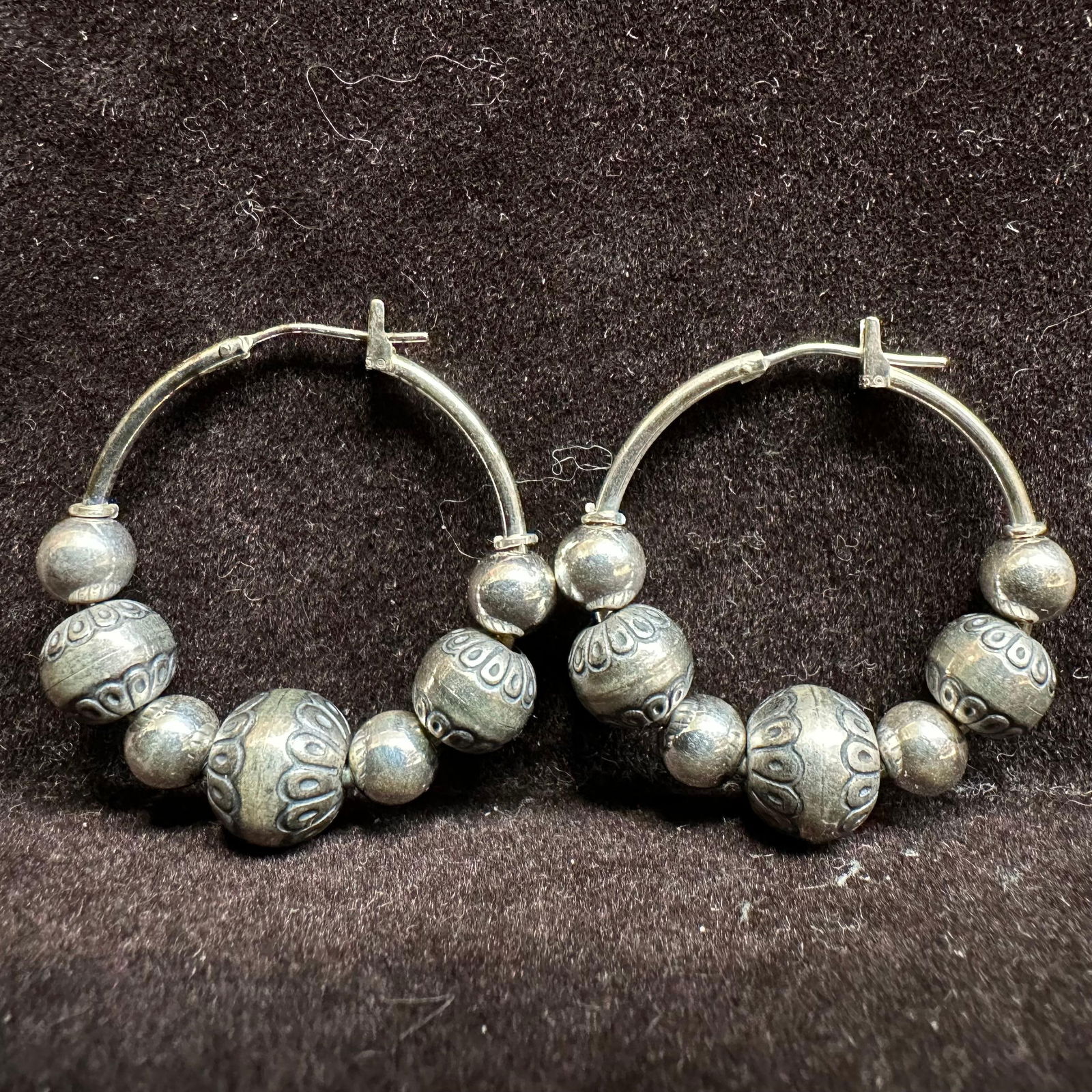 Bali Style Beaded Sterling Silver Hoop Earrings O85 (1 of 9)