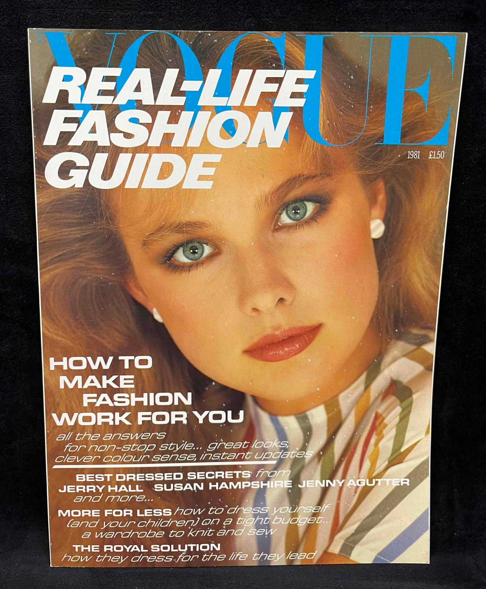 Vogue 1981 A Real Life Fashion Guide Nancy DeWeir: This lot contains a Vogue 1981 A Real Life Fashion Guide Nancy DeWeir. It is approx 11 3/4" x 8 3/4" and it weighs about 0.9lbs. Overall the magazine is in good used condition with some minor shelf we