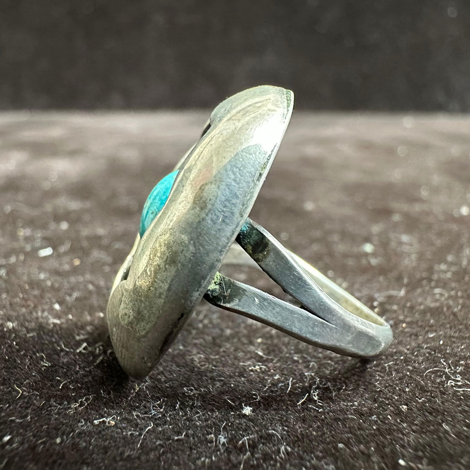 Shadow Box Turquoise Single Cabochon Silver Ring - 14