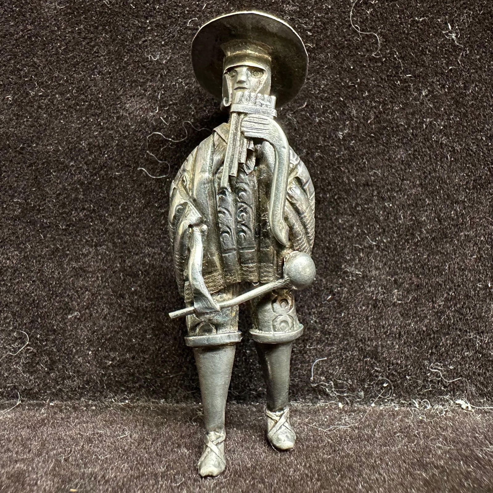 Mexican Style Musician Silver Man Figure Brooch (1 of 4)